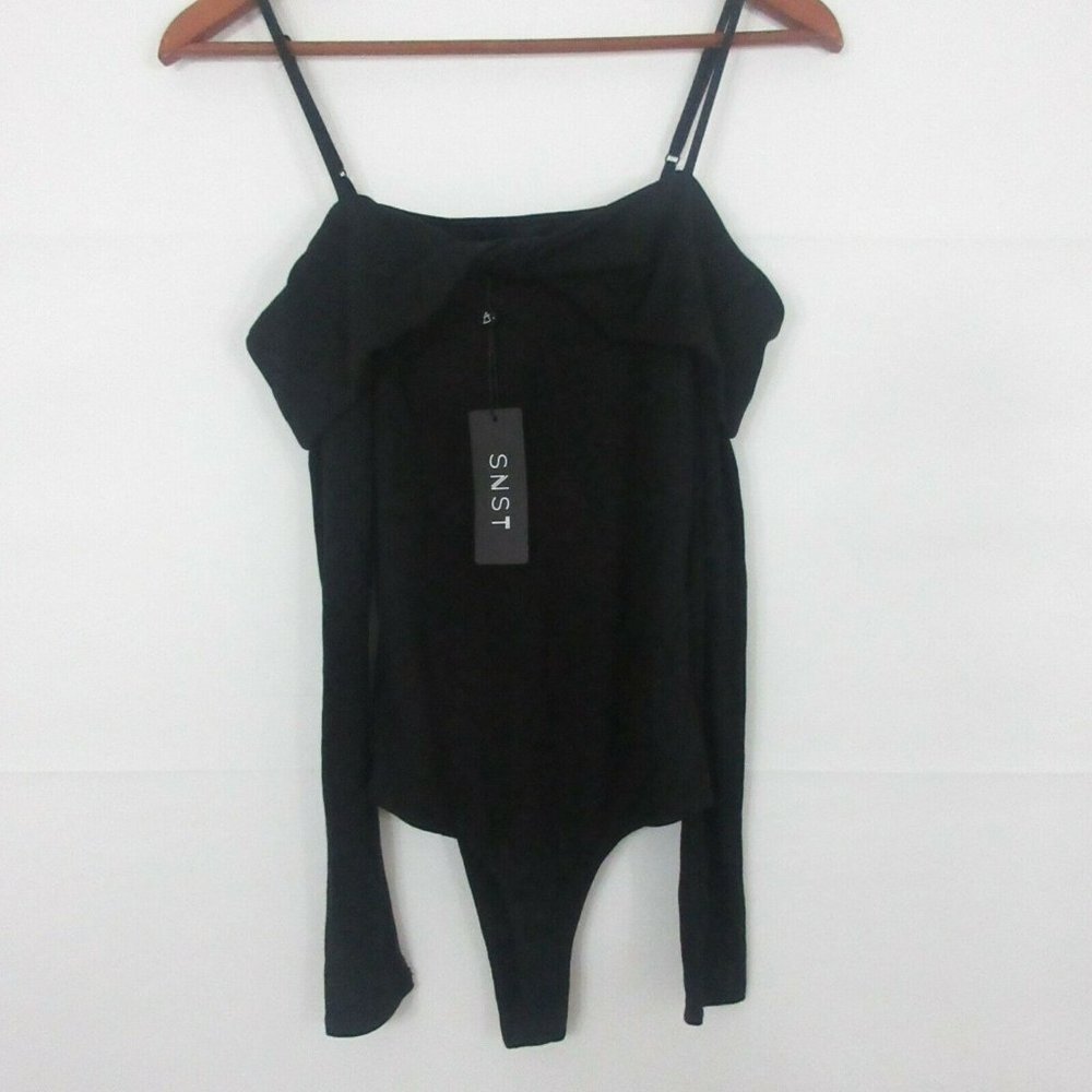 SNST black Bodysuit S Everlaine twist front long sleeve women's SMALL